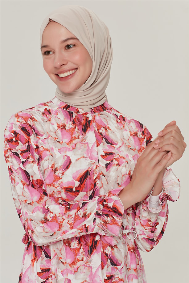 Armine Fırfırlı Beli Büzülebilir Elbise 21Y9269 Pembe