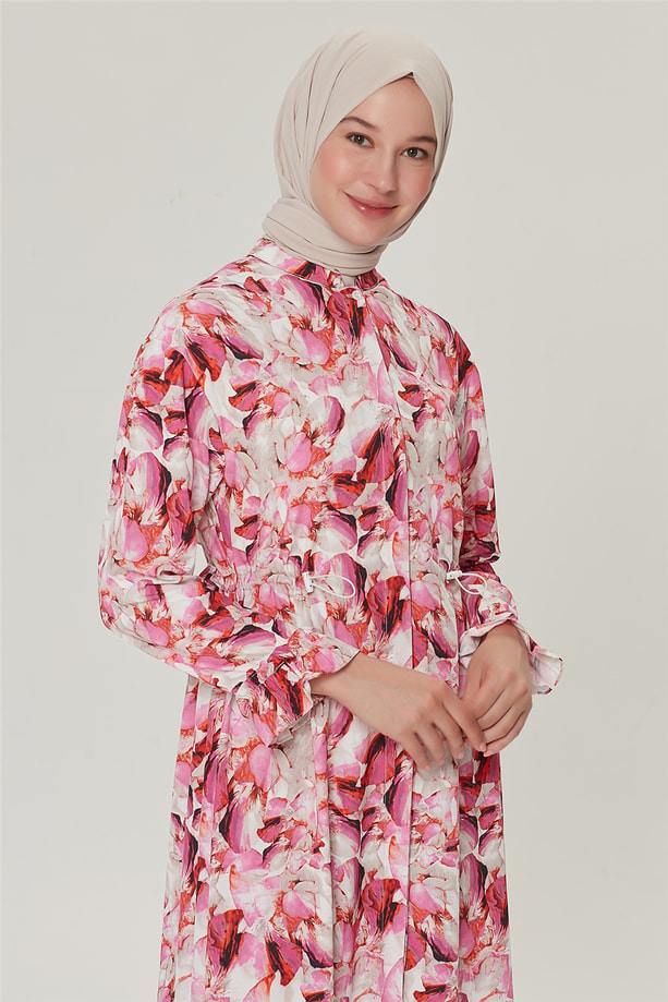 Armine Fırfırlı Beli Büzülebilir Elbise 21Y9269 Pembe