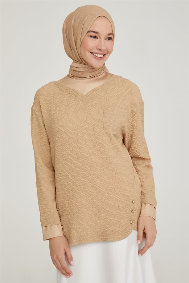 Armine Asimetrik Kesim Bluz 21YH303 Camel