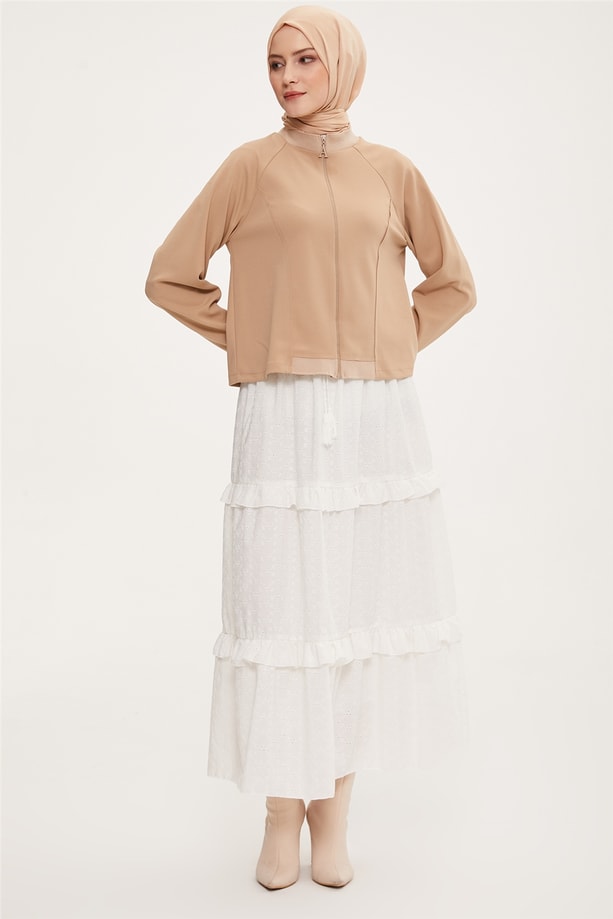 Armine Katlı Brode Etek 22K1228 Ekru