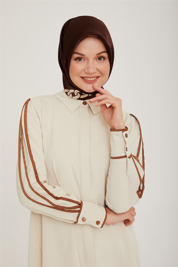 Armine Biye Detaylı Bol Gömlek 22K3101 Vanilya