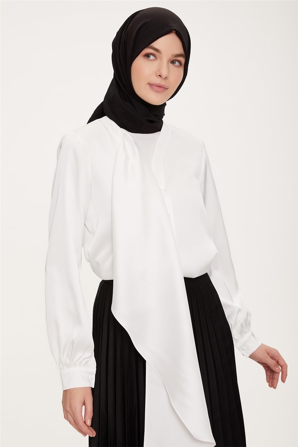 Armine Fular Yakalı Gömlek 22K3117 Ekru