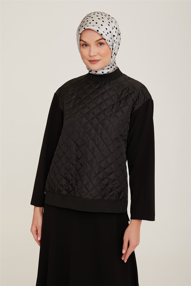Armine Önü Çıtçıtlı Ve Robalı Kapitone Bluz 22K3205 Siyah