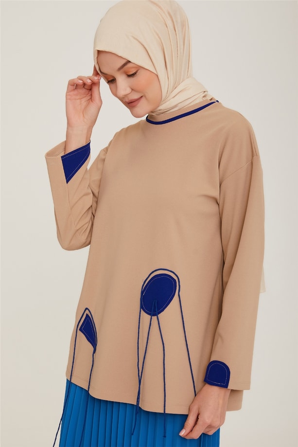 Armine İşlemeli Sweatshirt 22K3213 Kum