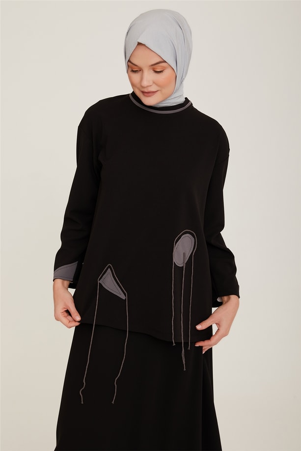 Armine İşlemeli Sweatshirt 22K3213 Siyah