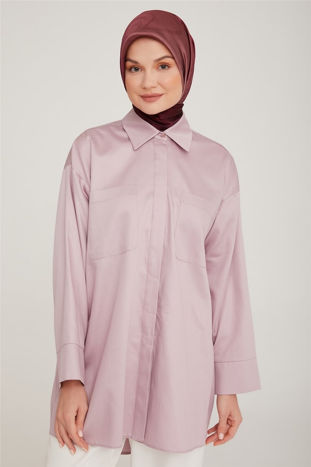 Armine Oversize Cepli Pamuk Gömlek 22K3215 Gül