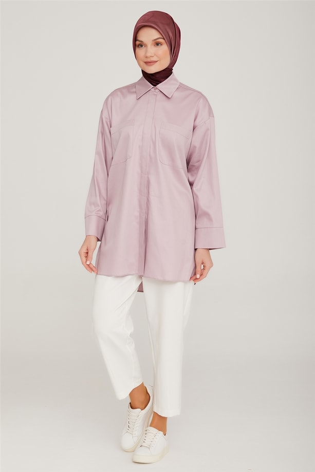 Armine Oversize Cepli Pamuk Gömlek 22K3215 Gül