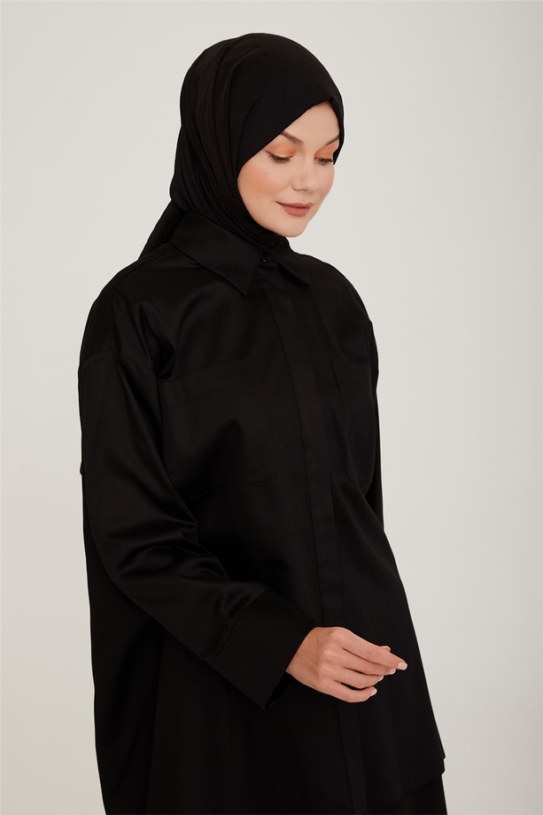 Armine Oversize Cepli Pamuk Gömlek 22K3215 Siyah