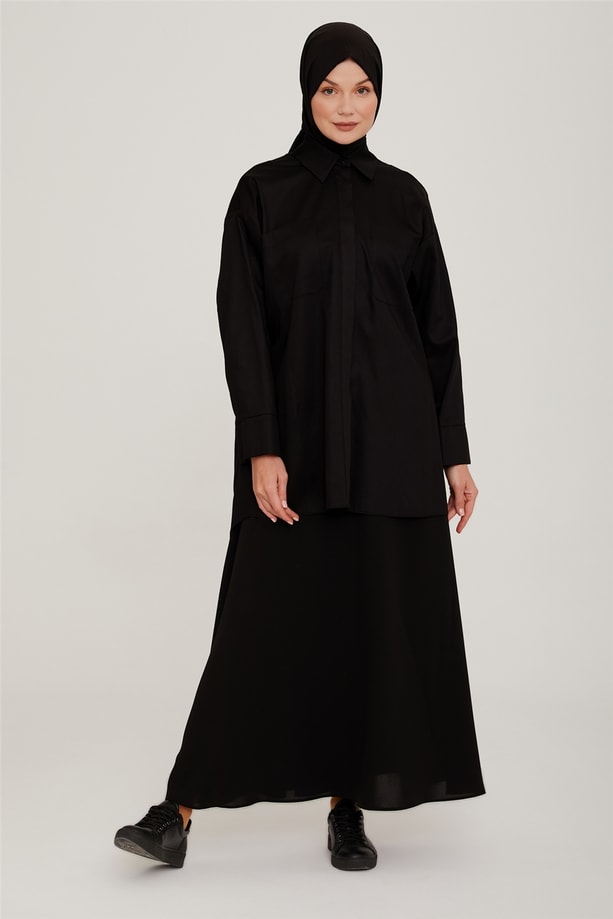 Armine Oversize Cepli Pamuk Gömlek 22K3215 Siyah
