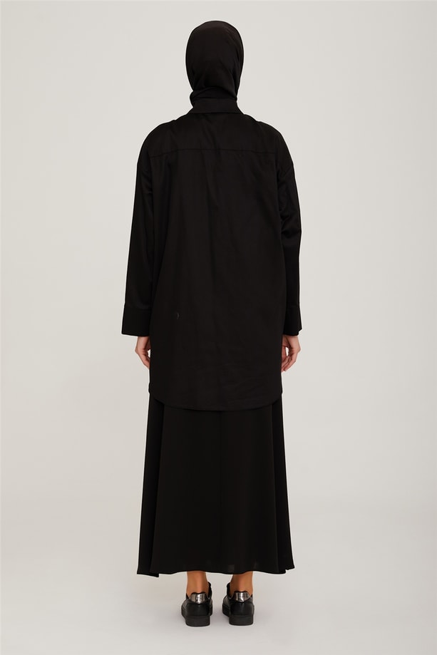 Armine Oversize Cepli Pamuk Gömlek 22K3215 Siyah
