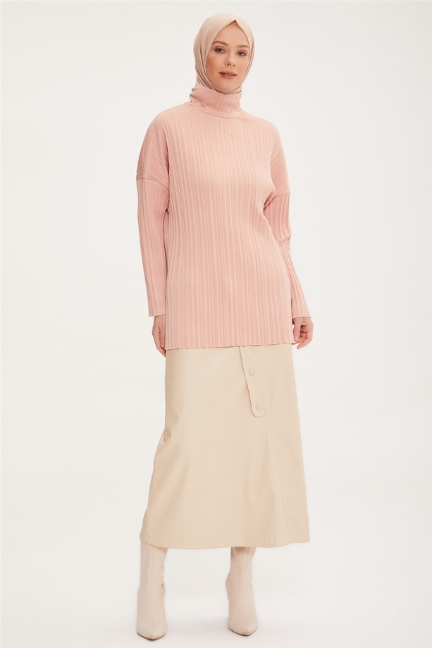 Armine Pliseli Örme Kumaşlı Bluz 22K3217 Gül
