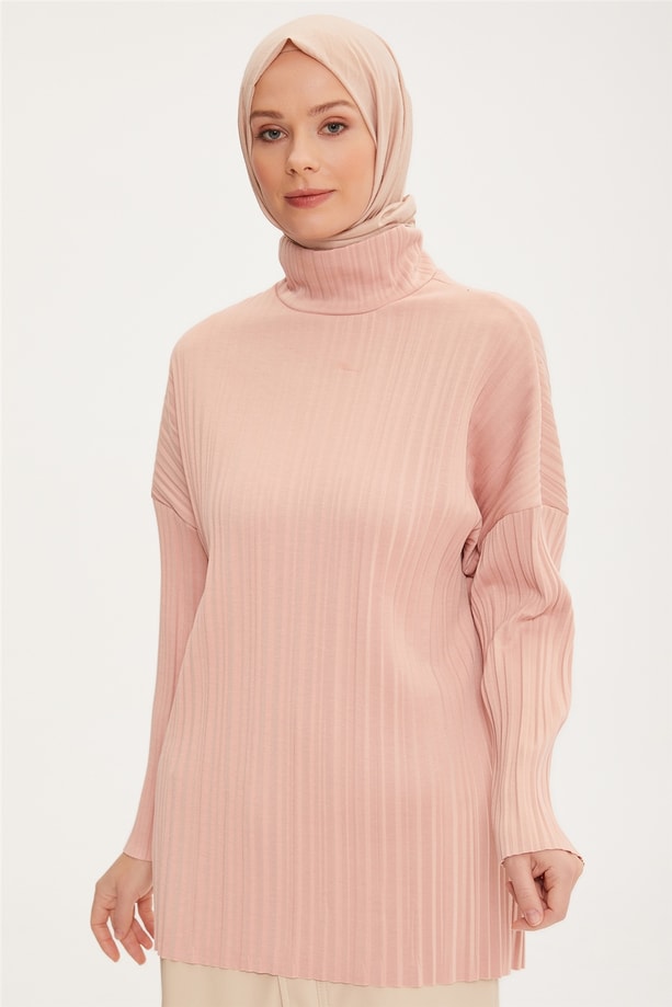 Armine Pliseli Örme Kumaşlı Bluz 22K3217 Gül