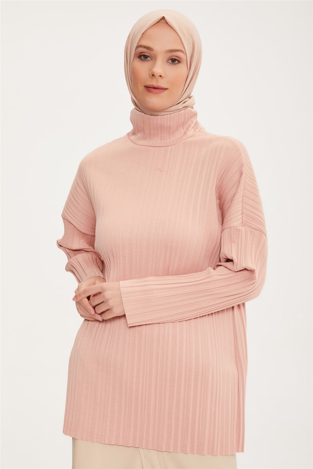 Armine Pliseli Örme Kumaşlı Bluz 22K3217 Gül