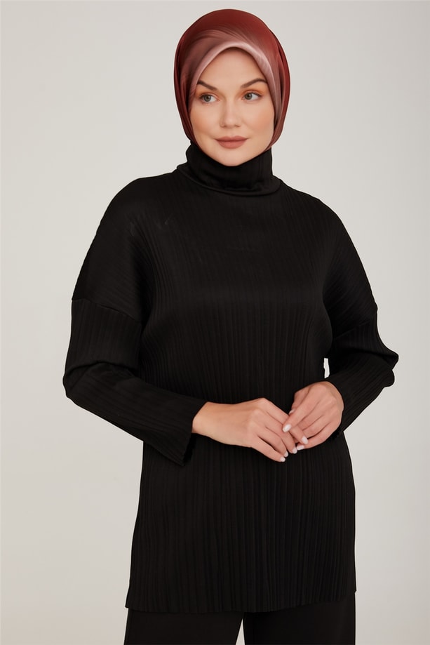 Armine Pliseli Örme Kumaşlı Bluz 22K3217 Siyah