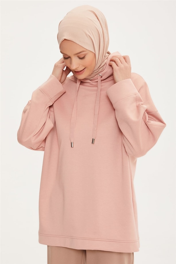 Armine Taşlı Şık Sweatshırt 22K3221 Gül