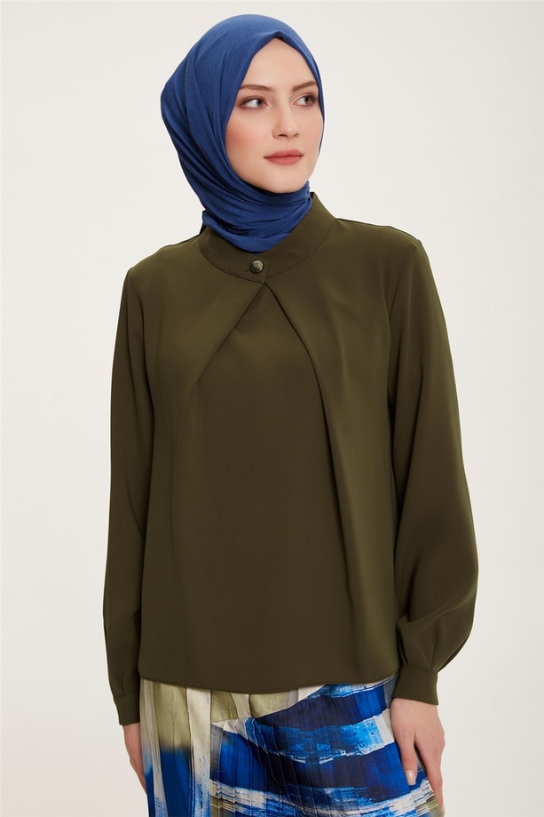 Armine Önü Pileli Bluz 22K3232 Haki