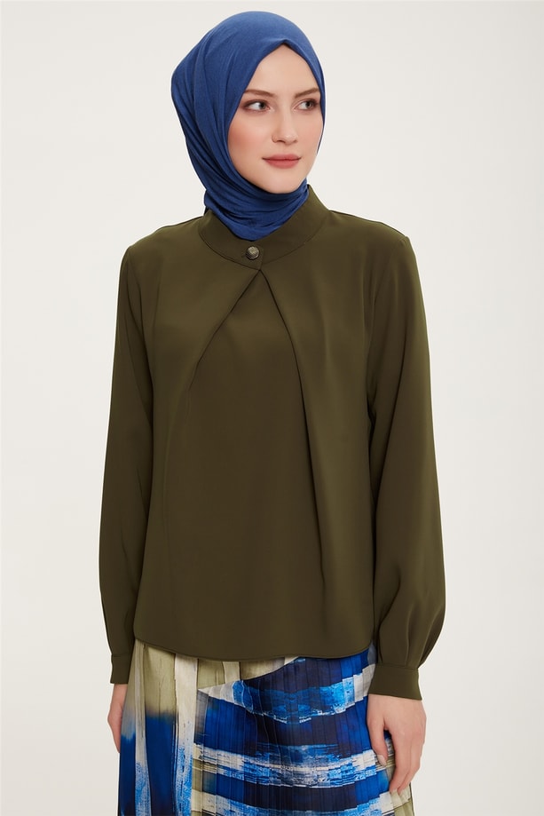 Armine Önü Pileli Bluz 22K3232 Haki