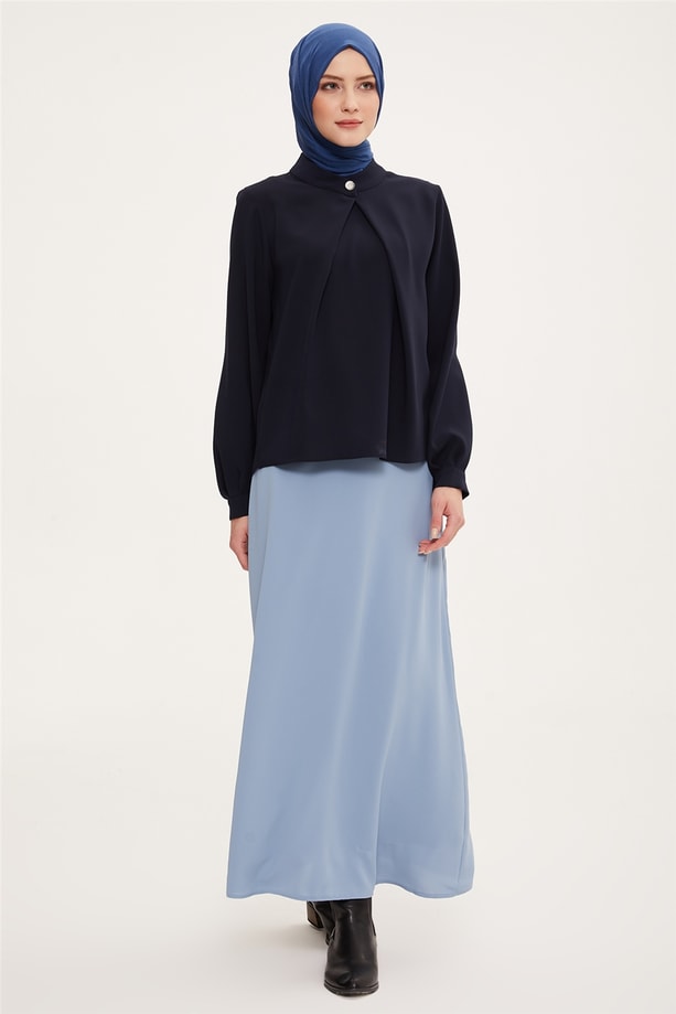 Armine Önü Pileli Bluz 22K3232 Lacivert