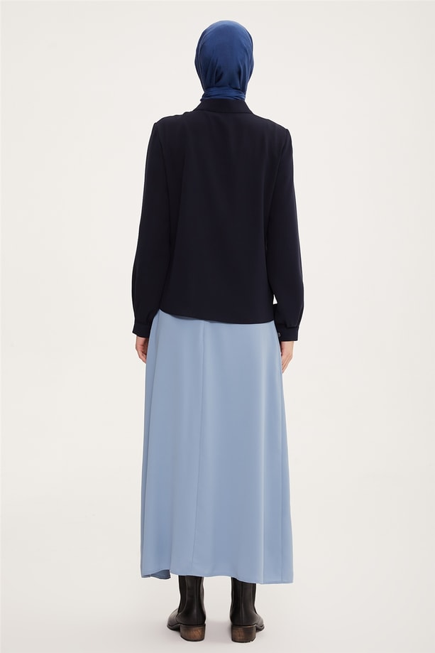 Armine Önü Pileli Bluz 22K3232 Lacivert