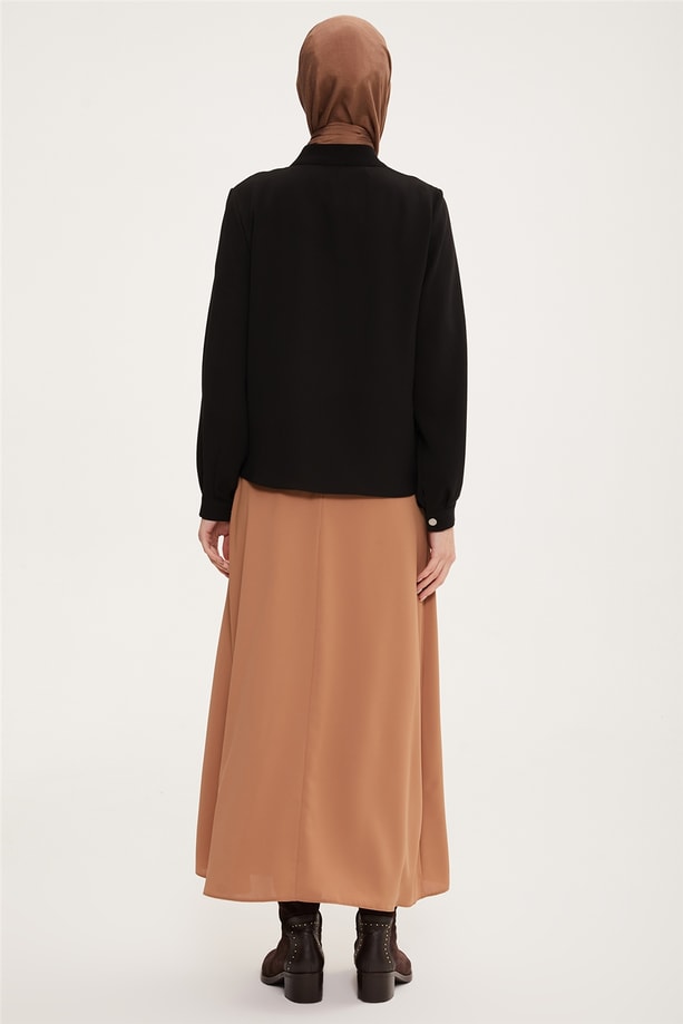 Armine Önü Pileli Bluz 22K3232 Siyah