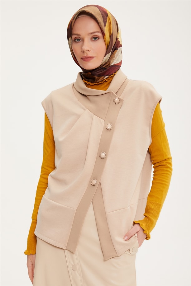 Armine Asimetrik Modal Yelek 22K4011 Bej