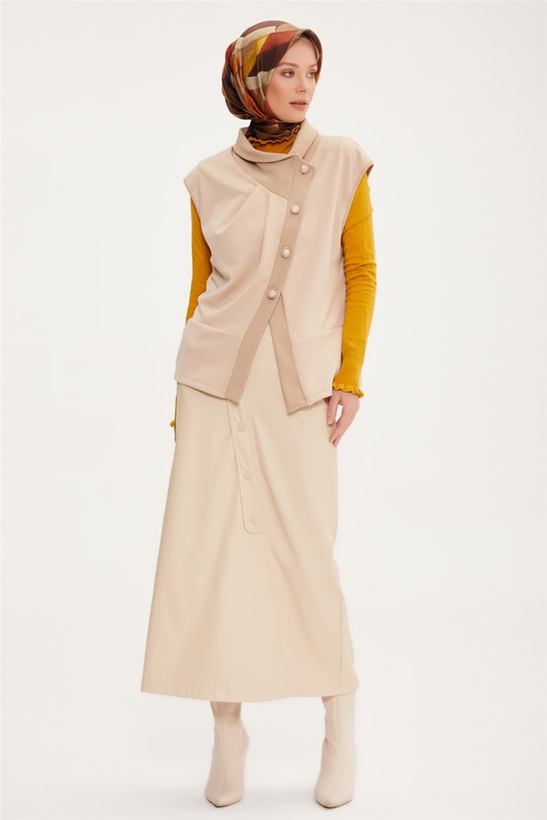 Armine Asimetrik Modal Yelek 22K4011 Bej
