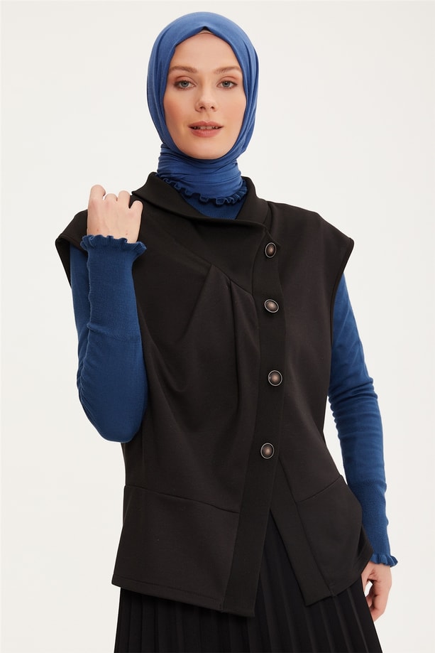 Armine Asimetrik Modal Yelek 22K4011 Siyah