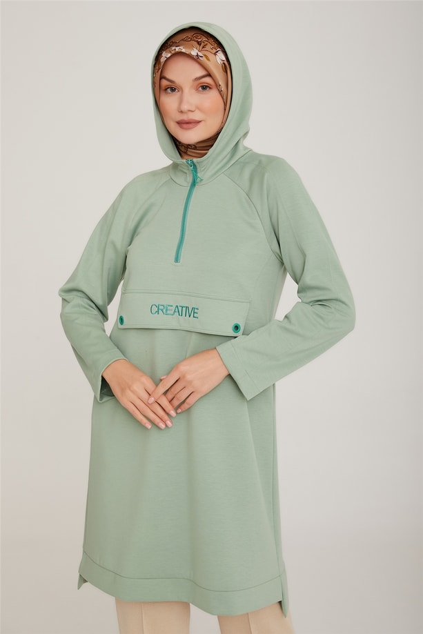 Armine Nakış Detaylı Modal Spor Tunik 22K4107 Çağla