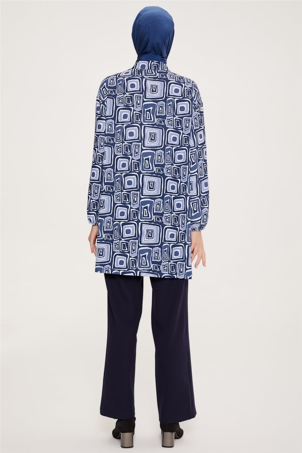 Armine Yarım Fermuarlı Desenli Tunik 22K4131 İndigo