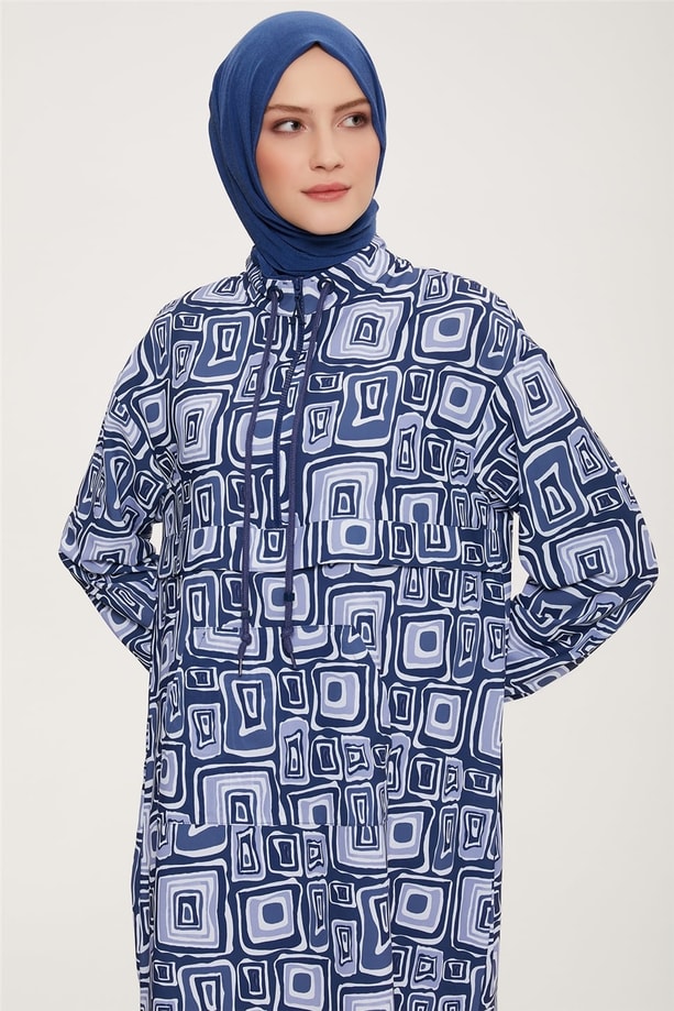 Armine Yarım Fermuarlı Desenli Tunik 22K4131 İndigo