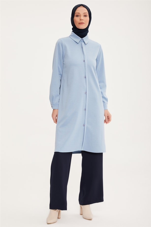 Armine Patı Yarım Görünümlü Tunik 22K4134 Bebe Mavisi