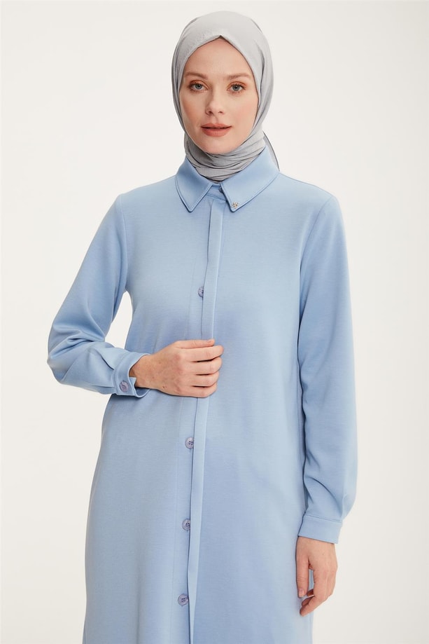 Armine Patı Yarım Görünümlü Tunik 22K4134 Bebe Mavisi
