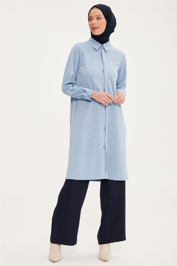 Armine Patı Yarım Görünümlü Tunik 22K4134 Bebe Mavisi
