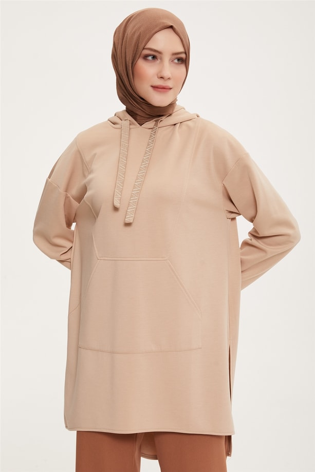 Armine A Logo Nakışlı Rahat Modal Tunik 22K4136 Bej