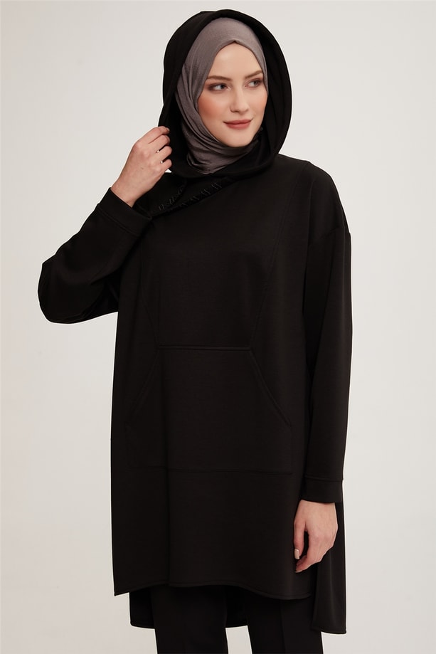 Armine A Logo Nakışlı Rahat Modal Tunik 22K4136 Siyah