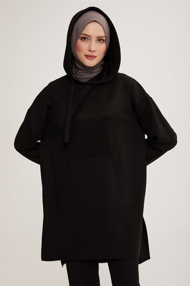 Armine A Logo Nakışlı Rahat Modal Tunik 22K4136 Siyah