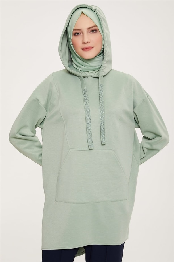 Armine A Logo Nakışlı Rahat Modal Tunik 22K4136 Yeşim