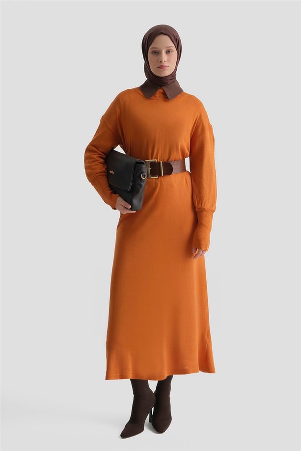 Armine Tunik Elbise 23Kd4249 Yanık Oranj