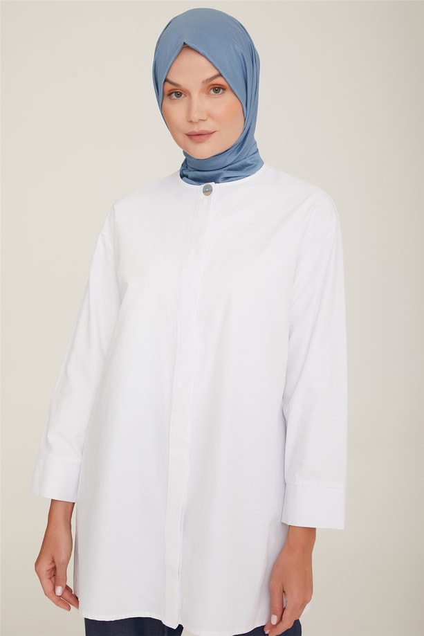 Armine Arkası Nakış Detaylı Tunik 22K4808 Optik Beyaz