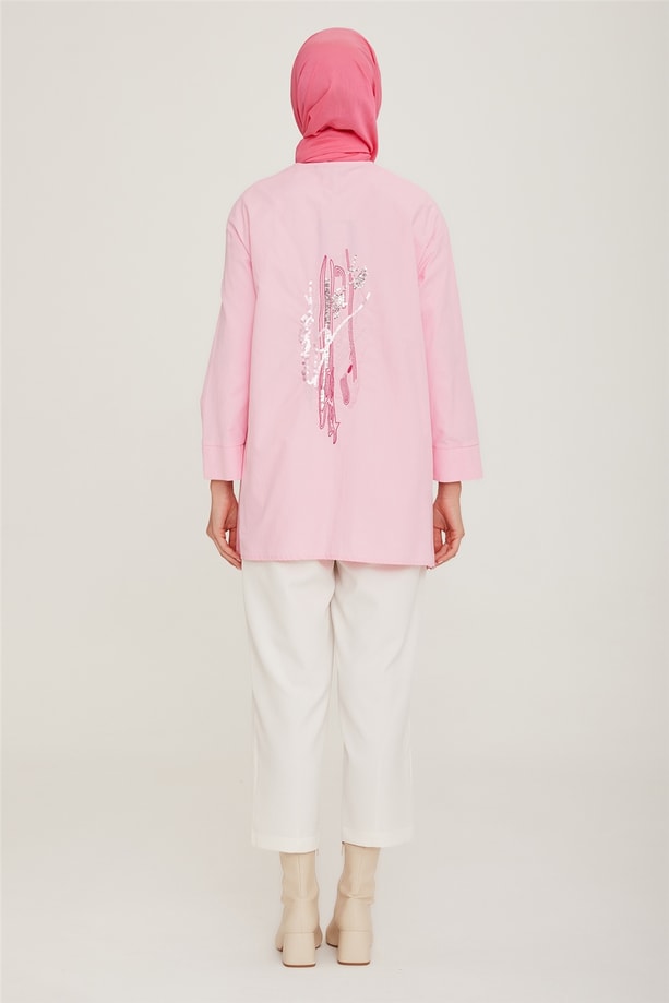 Armine Arkası Nakış Detaylı Tunik 22K4808 Pembe