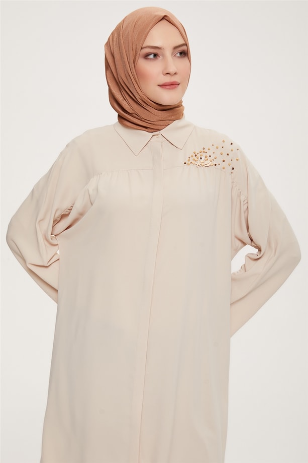 Armine Büzgü Detaylı İşlemeli Tunik 22K4828 Kum