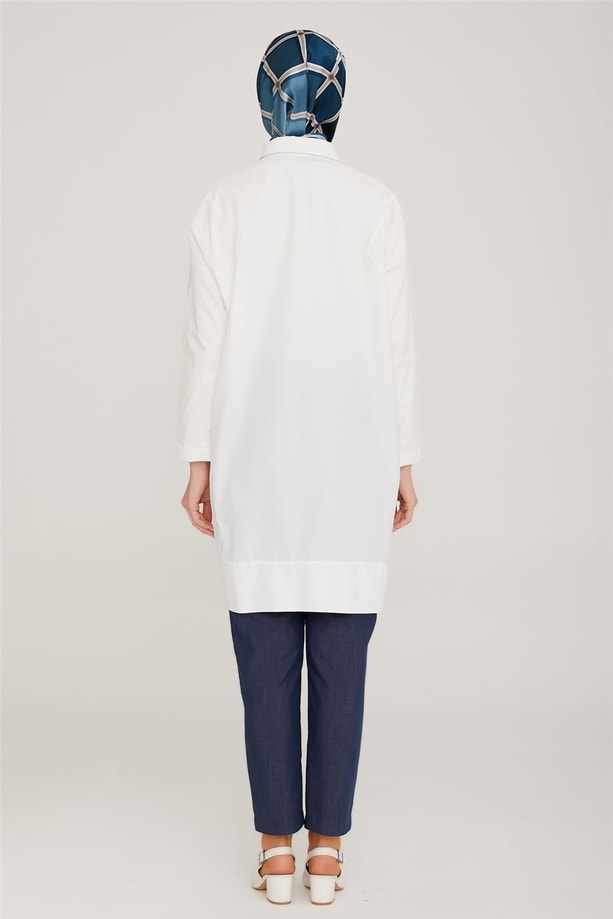 Armine Brode Garnili Pamuk Tunik 22K4839 Ekru