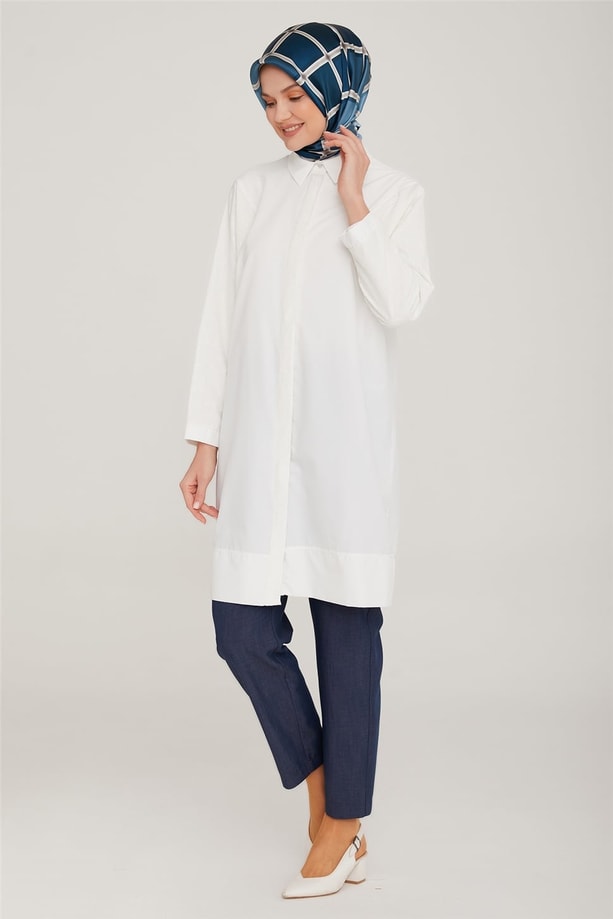 Armine Brode Garnili Pamuk Tunik 22K4839 Ekru