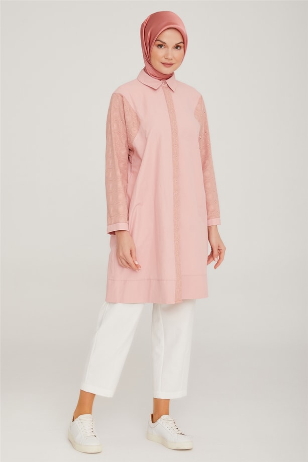 Armine Brode Garnili Pamuk Tunik 22K4839 Pudra