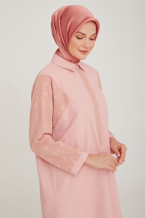 Armine Brode Garnili Pamuk Tunik 22K4839 Pudra