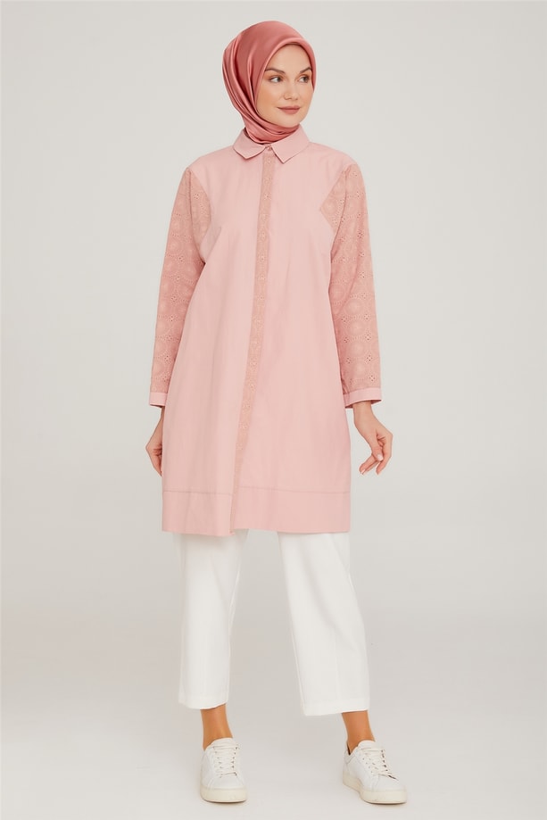 Armine Brode Garnili Pamuk Tunik 22K4839 Pudra