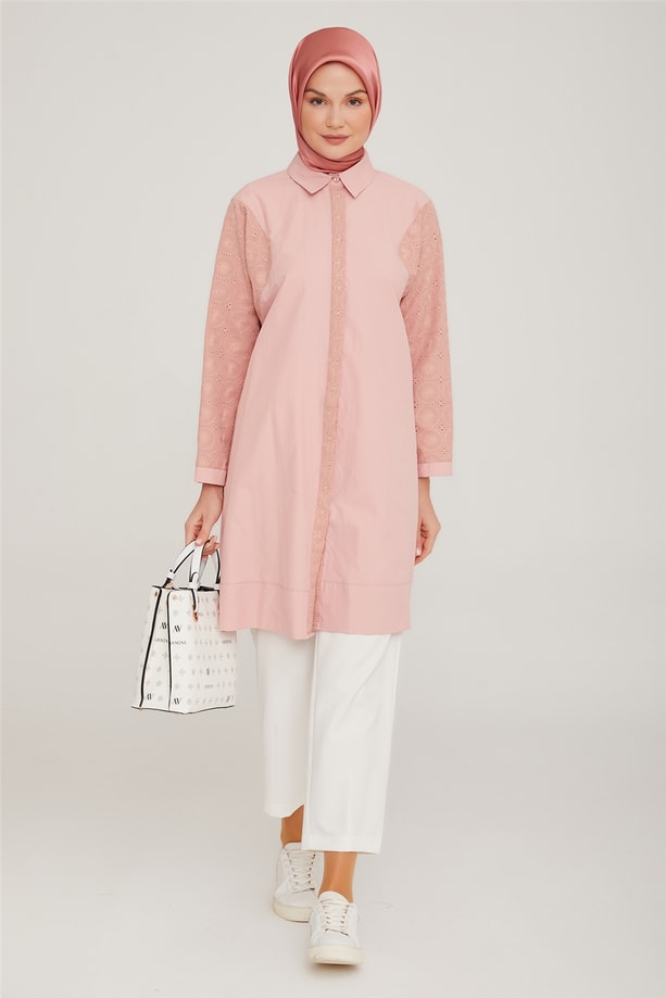 Armine Brode Garnili Pamuk Tunik 22K4839 Pudra