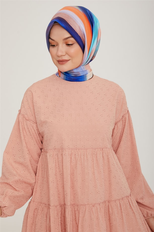 Armine Katlı Brode Tunik 22K4856 Pudra