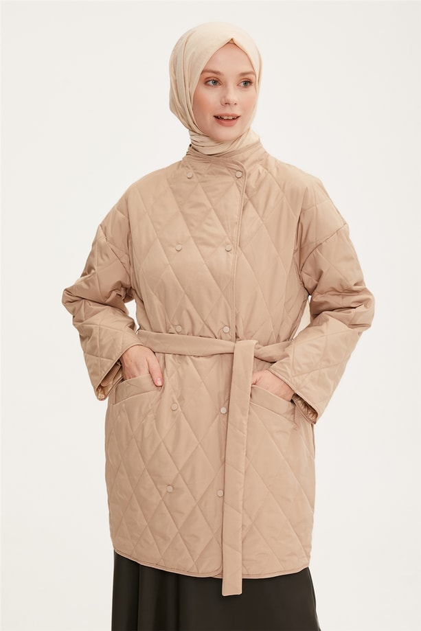 Armine Kruvaze Çıtçıtlı Oversize Ceket 22K5001 Bej