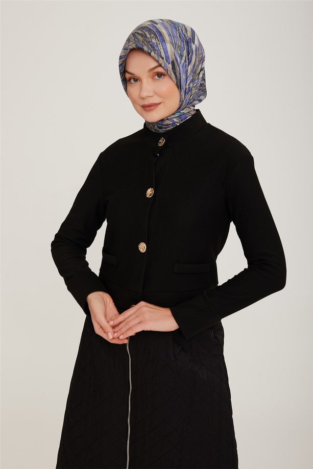 Armine Gold Düğmeli Ve Dokulu Kısa Örme Hırka 22K5900 Siyah